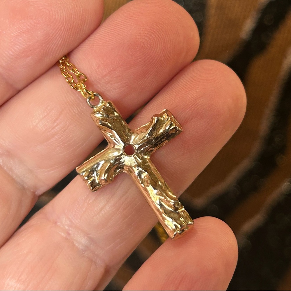 Vintage gold cross pendant on chain necklace